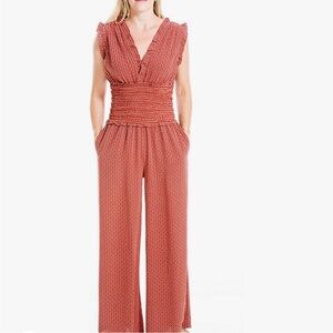 Max Studio Rust Smocked-Waist Wide-Leg Jumpsuit